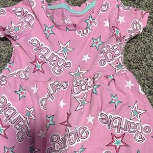 Barbie Pink Star Logo Skater Dress with Teal Accents